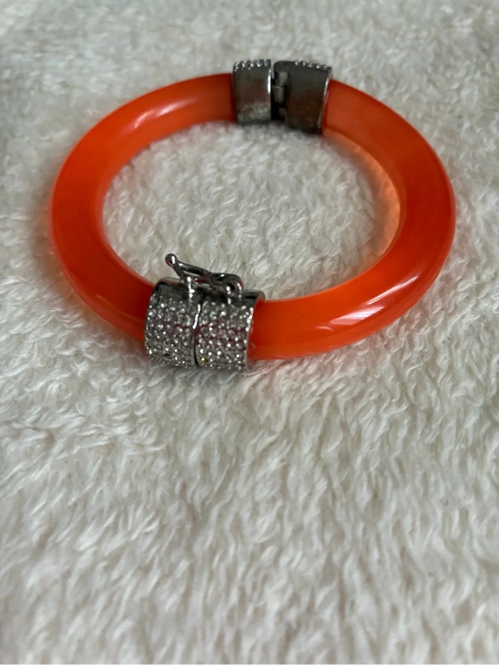 Pink Orange Crystal Accent Bangle Bracelet - Women Jewelry Art Deco Style